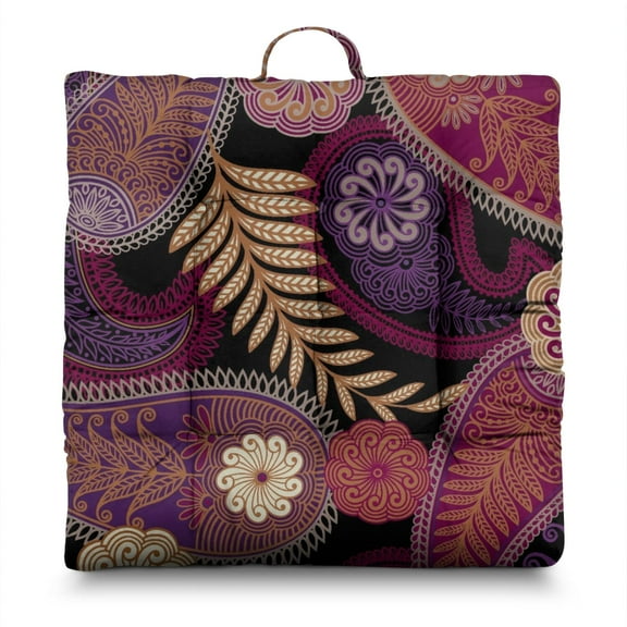 Boho Ethnic Floor Cushion - Extra-Thick 4.7" Yoga Pillow with Abstract Art Print, Perfect for Minimalist Spaces & Small Apartments