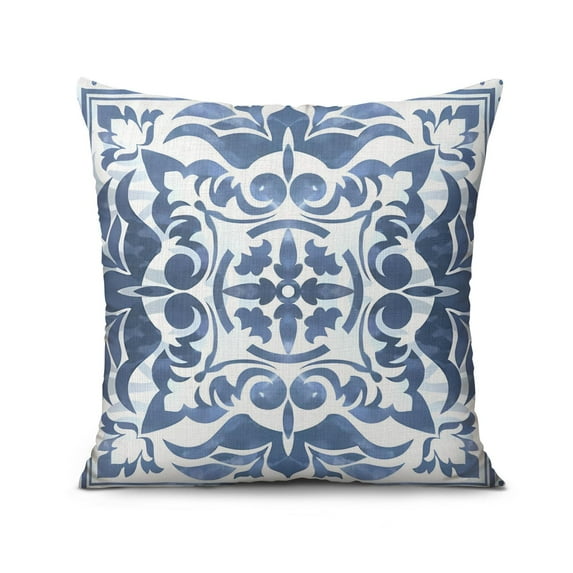 Boho Ethnic Floral Blue and White Vintage Throw Pillow Covers 16"x16", 1PCS, Linen Study Sofa Cushion Cover Indoor Living Room Home Decor(doubleside Print)
