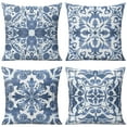 thumbnail image 1 of Boho Ethnic Floral Blue and White Vintage Throw Pillow Covers 20"x20", Set Of 4, Linen Study Sofa Cushion Cover Indoor Living Room Home Decor, 1 of 7