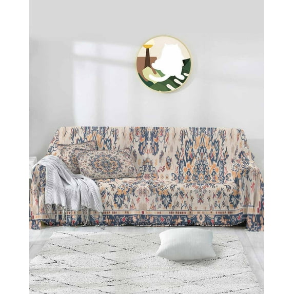 Boho Ethnic Flower Sofa Covers for 3 Cushion,Washable Couch Cover for Sectional Sofa Slipcovers with Tassel,Retro Bohemian Tribal Mandala Floral Loveseat Covers Futon Cover Throw Blanket 71''x118''