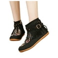 thumbnail image 1 of Boho Ethnic Fringe Boots for Women Winter Fall Casual Tassel Round Toe Flats Low Heel Mid Calf Ankle Booties Black Size 6, 1 of 6