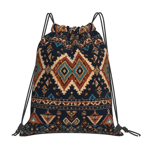 Boho Ethnic Geometric Wall Decor Large Drawstring Backpack Casual Cinch Sack Bag Backpack for Sports Hiking Travel Gym