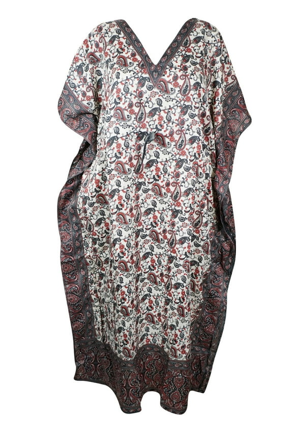 Boho Ethnic Kaftan Dress Black Red Printed Kimono Travel Casual Maxi Dress 2XL