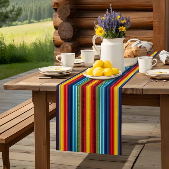 Boho Ethnic Mexican Stripes Table Runner 70 Inch Long Native Colorful American Stripe Table Runners Linen Burlap Tablerunner for Kitchen Dining Room Holiday Party