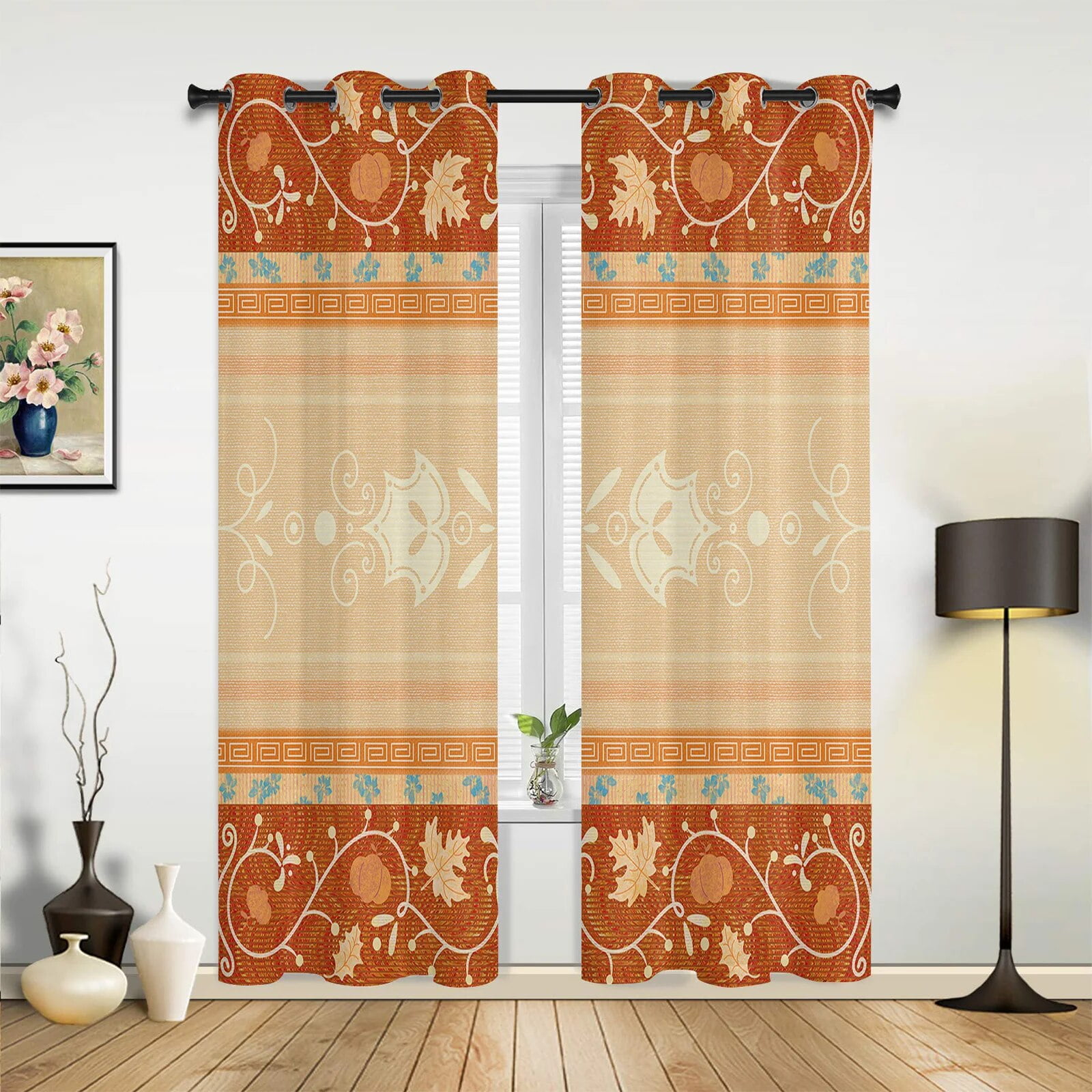 Boho Ethnic Pattern Maple Leaf Window Curtains for Bedroom Festival ...