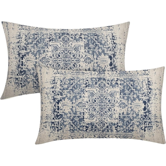 Boho Ethnic Pillow Covers 12x20 Inch Set of 2 Bohemian Carpet Throw Pillows For Couch Navy Blue Grey Coral Floral Decorative Pillow Cases Farmhouse Home Decor For Sofa Porch Patio Bed Room Outdoor