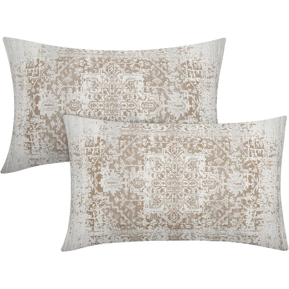Boho Ethnic Pillow Covers 12x20 Inch Set of 2 Brown White Carpet Throw Pillows For Couch Bohemian Coffee Tan Geometric Rug Decorative Pillow Cases Farmhouse Home Decor For Sofa Porch Patio Outdoor