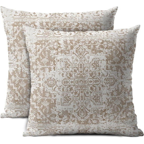 Boho Ethnic Pillow Covers 16x16 Inch Set of 2 Brown White Carpet Throw Pillows Couch Bohemian Coffee Tan Geometric Rug Decorative Pillow Cases Farmhouse Home Decor Sofa Porch Patio Outdoor