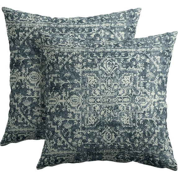 Boho Ethnic Pillow Covers 20x20 Inch Set of 2 Bohemian Carpet Throw Pillows Couch Navy Blue Brown Geometric Decorative Pillow Cases Farmhouse Home Decor Sofa Porch Patio Bed Room Outdoor