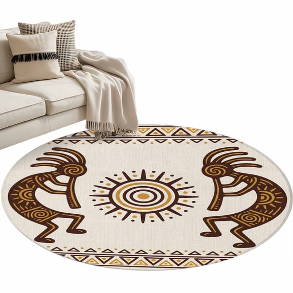 Boho Ethnic Round Rug 3ft Washable Circle Entryway Rugs Non Slip Orange ...