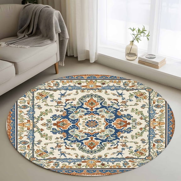 Boho Ethnic Rustic Round Area Rug 3 FT, Small Kitchen Bathroom Mats, American Southwest Antique Washable Indoor Outdoor Throw Runner Carpet Non-Shedding Doormat for Table Shower Sofa Entryway