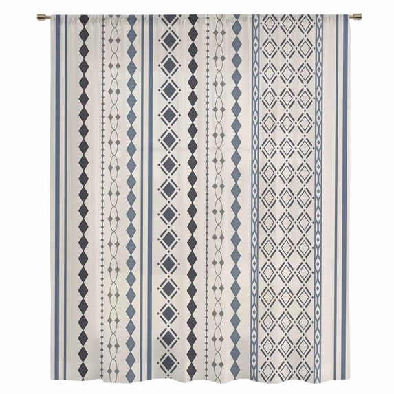 Boho Ethnic Sheer Curtains 54 Inches Long, Aztec Bohemian Vintage Geometric Blue Rustic Light Filering Curtains, Breathable Simi Curtain Privacy Drapes for Kitchen Bathroom Small Window Treatment