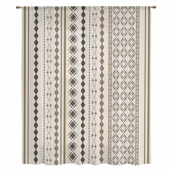 Boho Ethnic Sheer Curtains 63 Inches Long, Aztec Bohemian Vintage Geometric Brown Rustic Light Filering Curtains, Breathable Simi Curtain Privacy Drapes for Living Room Bedroom Window Treatment
