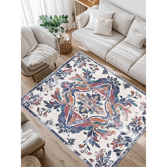 Boho Ethnic Style Area Rug for Bedroom 2.7x5 Ft Retro Leaves Texture Super Soft fuzzy Throw Rug Non-Slip Fluffy Plush Indoor Floor Carpet for Living Room Nursery Home Decor
