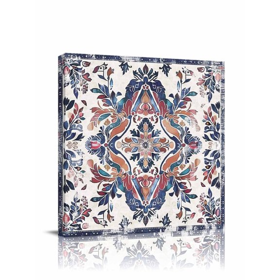 Boho Ethnic Style Canvas Wall Art, Retro Leaves Texture Framed Wall Decor Modern Artwork Prints Painting for Living Room, Bedroom, Kitchen & Cafe Decor 8x8 Inch