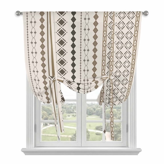 Boho Ethnic Tie Up Curtains 45 Inches Long, Kitchen Window Curtains Over Sink, Aztec Bohemian Vintage Geometric Brown Rustic Small Window Curtains Shade Balloon Curtains Valances for Bedroom 34"x45"