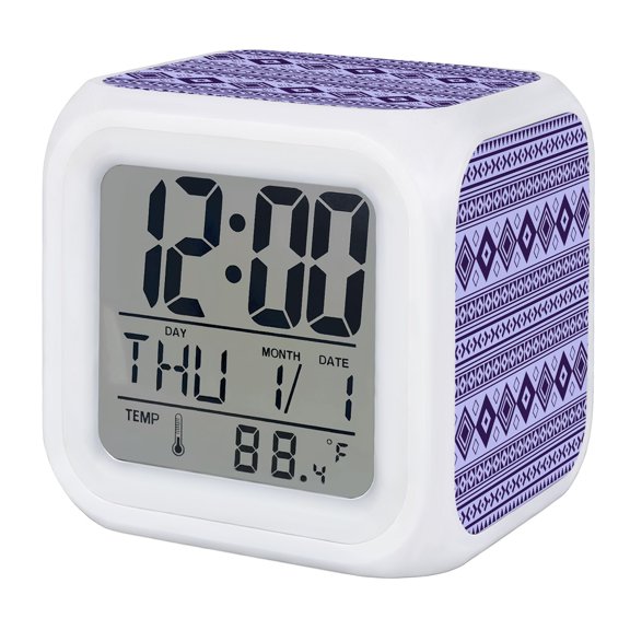 Boho Ethnic Tribe Digital Alarm Clock for Bedrooms,Smart LED Alarm Clock with 7 Color Changing Night Light,Lavender Purple Zen Southwest Middle Century Silent Wake Up Clocks for Sleep Study 3.2"x3.2"