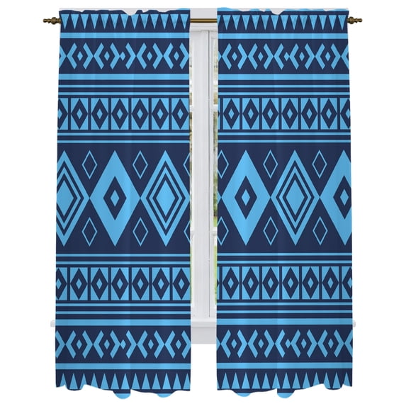 Boho Ethnic Tribe Kitchen Curtain for Berdoom Living Room Cafe 72 Inch Length, Indigo Blue Zen Southwest Middle Century Tiers Curtains Light Filtering Drapes Window Treatment 2 Panels 52"Wx72"L