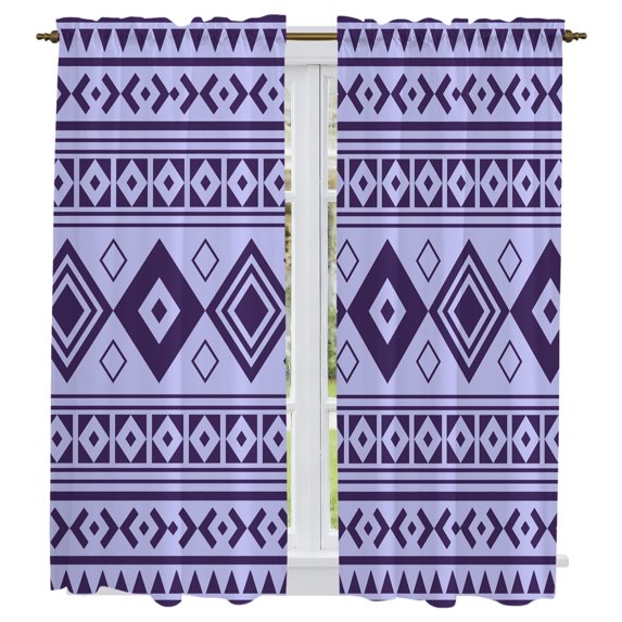 Boho Ethnic Tribe Kitchen Curtains 63" Length, Lavender Purple Zen Southwest Middle Century Tiers Curtains for Living Room Berdoom Bathroom, Light Filtering Drapes Window Treatment 2 Panels 42"Wx63"L