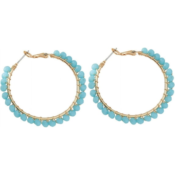 Boho Ethnic Turquoise Beaded Hoop Earrings Western Natural Stone Stainless Steel for Women Cowgirl Tribal Bohemian Beach Jewelry