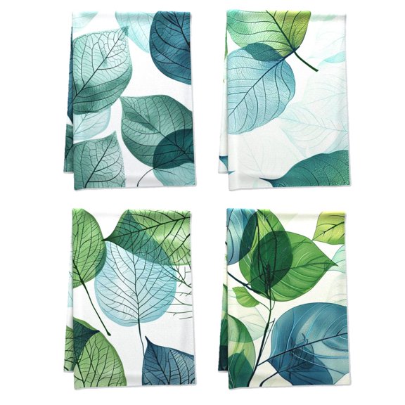 Boho Ethnic Versatile Towel Nature Leaves Plants Towel Set 4pcs/Pack 16x24in - Comfortable Durable Breathable Bath Towel for Indoor Kitchen Home Bathroom Garden Deco (Microfiber)