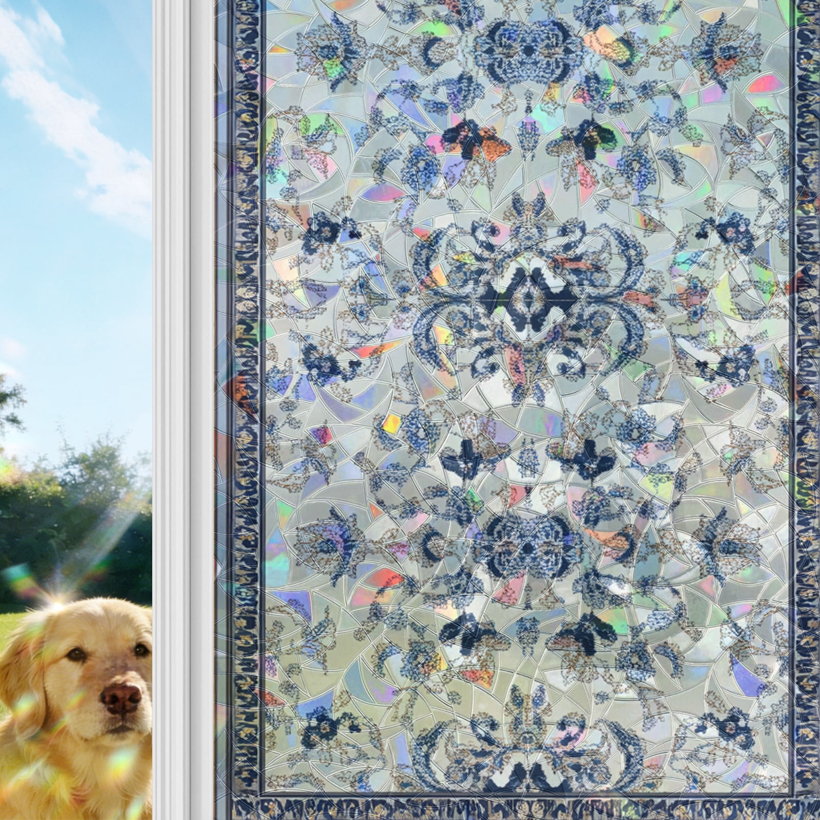 Window Motivs Boho Ethnic Window Privacy Film Stain Glass,Reusable Decorative Rainbow ...