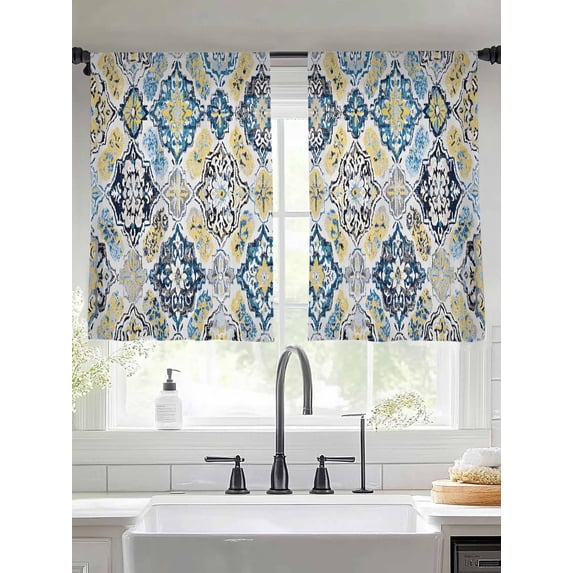 Boho Etnic Sheer Curtains for Living Room Bedroom Vintage Colorful Country Abstract Geometric Sheer Curtains 54 Inch Long 2 Panels Set Light Filtering Curtain Window Treatments Drapes for Dining Room