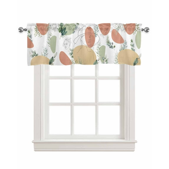 Boho Eucalyptus Linen Curtain Valance for Bedroom/Bathroom/Kitchen/Office/Living/Dining Room Windows,Green Tropical Leaves Aesthetic White Rod Pocket Topper Drapes Decorative Cafe Drapery Panel 42x18