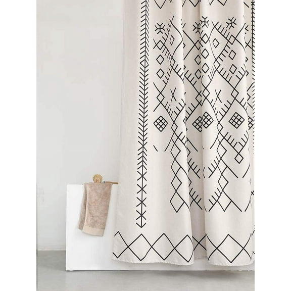 Boho Extra Long Shower Curtain, 84-Inch Tribal Beige Moroccan Fabric Shower Curtain Sets for Bathroom, Heavy Weighted & Water Resistant (72 x 84, Beige)