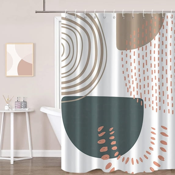 Boho Extra Long Shower Curtain, Mid Century Modern Abstract Minimalist Beige Neutral Machine Washable Waterproof Fabric for Bathroom Decor Bathtub with 12 Hooks 72Wx36H