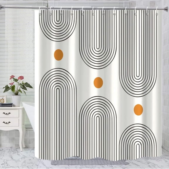 Boho Extra Long Shower Curtain, Mid Century Modern Abstract Minimalist Beige Neutral Machine Washable Waterproof Fabric for Bathroom Decor Bathtub with 12 Hooks 72Wx78H