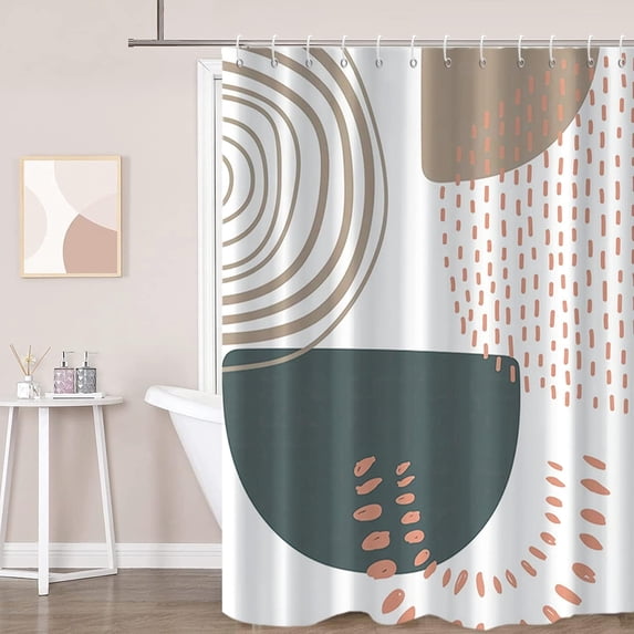 Boho Extra Long Shower Curtain, Mid Century Modern Minimalist Beige Neutral Machine Washable Waterproof Fabric for Bathroom Decor Bathtub with 12 Hooks 72Wx84H