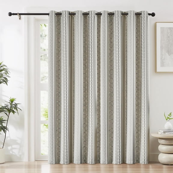 Boho Extra Wide Curtain for Sliding Door, 80% Blackout Cotton, Geometric Bohemian Pattern, Grommet Top, 1 Panel, 84 Inches Long, Black