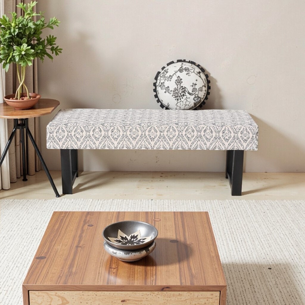 Simple Boho Bench Boho Fabric Bench with Black Print, 48