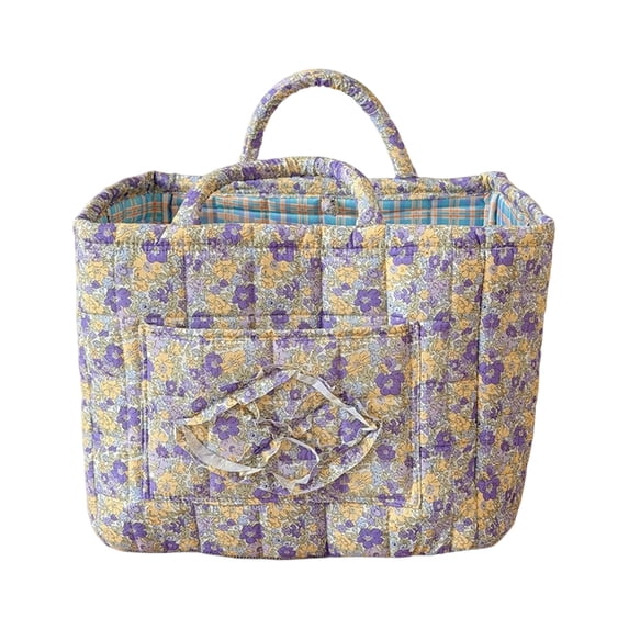 Boho Fabric Floral Laundry Storage Baskets, 10.63" x12.2" x10.24" Collapsible Large Capacity Spring Vintage Storage Bag Organizer with Handle & Front Pocket
