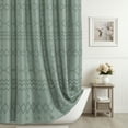 thumbnail image 1 of Seasonwood Boho Fabric Shower Curtain Green Striped Polyester Bathroom Shower Curtains with 12 pcs Hooks,72" x 72", 1 of 9