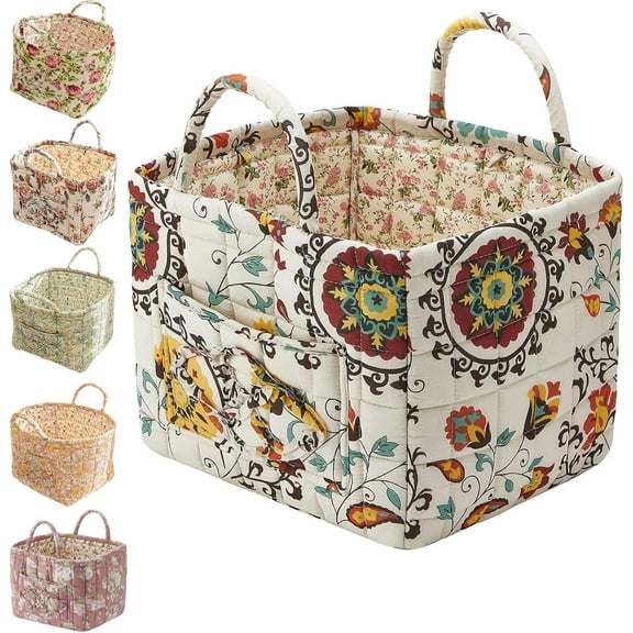 Boho Fabric Storage Basket, Boho Floral Laundry Baskets, Large Capacity Fabric Storage Basket, Decorative Storage Baskets, Portable Folding Storage Bag, for Clothes and Sundries