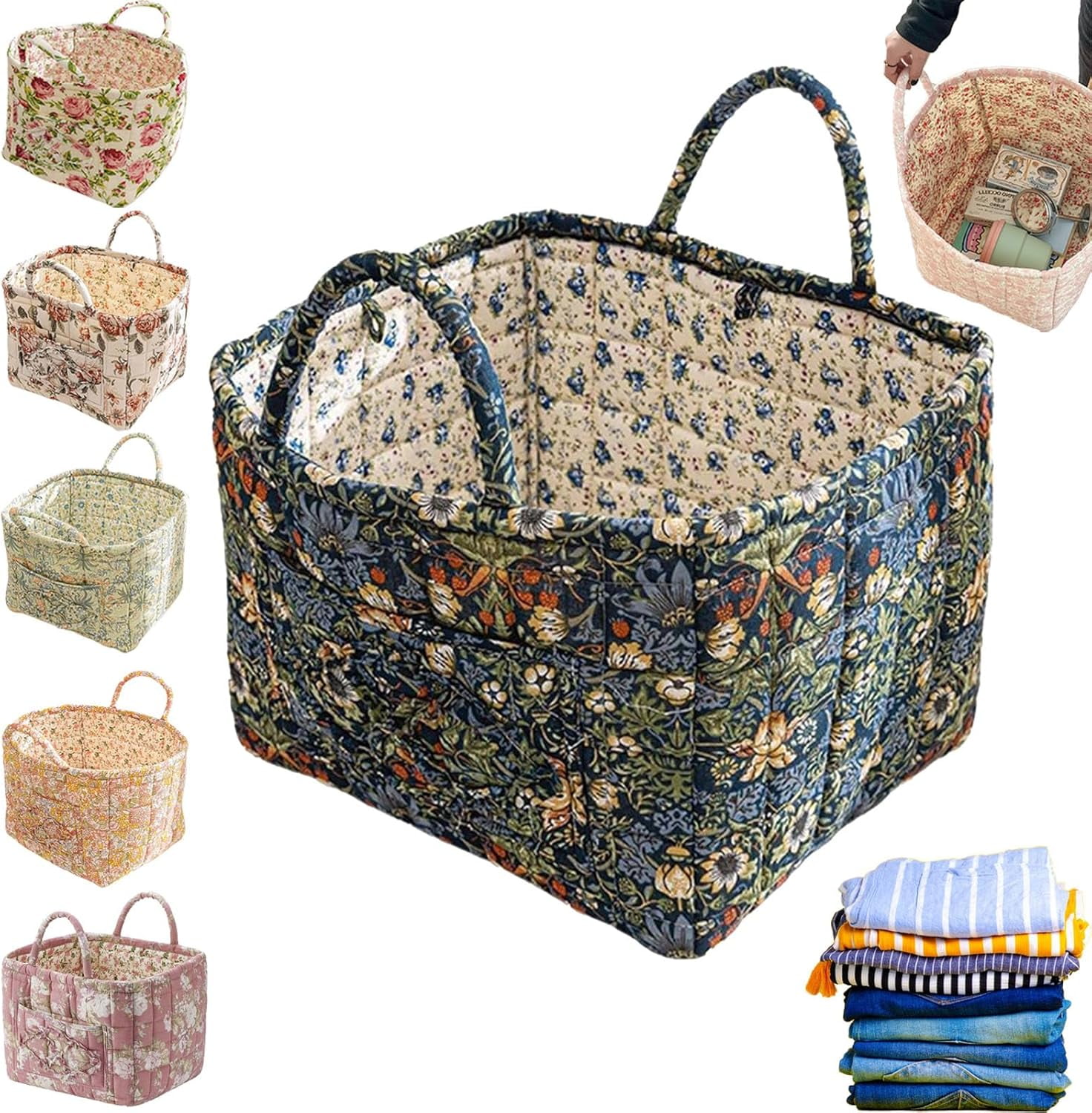 Boho Fabric Storage Basket, Boho Floral Laundry Baskets, Large Capacity