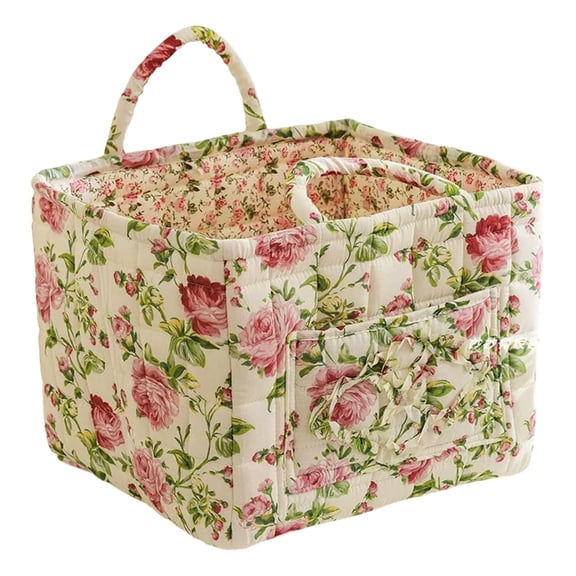 Boho Fabric Storage Basket, Large 13x10.6x10.2 Inch Quilted Basket with Handles, Collapsible Laundry Hamper for Clothes, Toys, and Home Organization