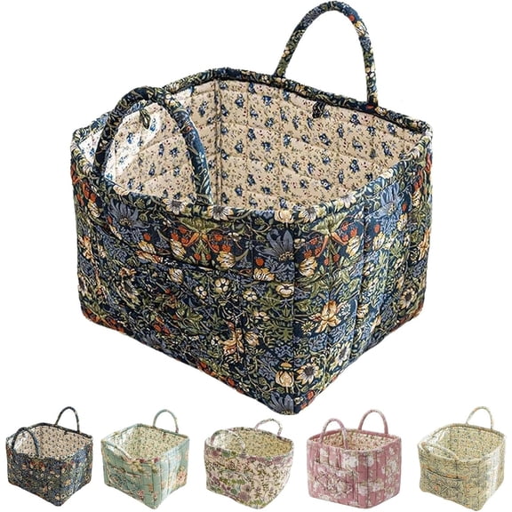 Boho Fabric Storage Basket, Large Capacity Fabric Storage Basket, Boho Floral Laundry Baskets for Storage, Collapsible Laundry Hamper with Easy Carry Handles for Clothes Sundries Toys (A)