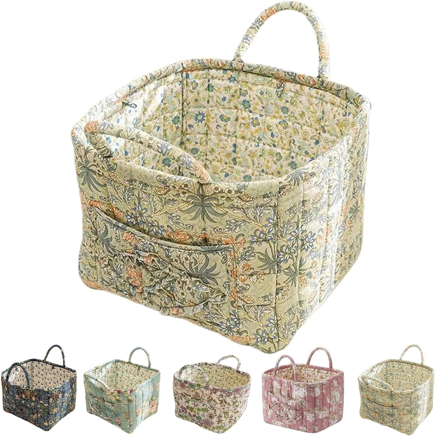 Boho Fabric Storage Basket, Large Capacity Fabric Storage Basket, Boho Floral Laundry Baskets for Storage, Collapsible Laundry Hamper with Easy Carry Handles for Clothes Sundries Toys (B)