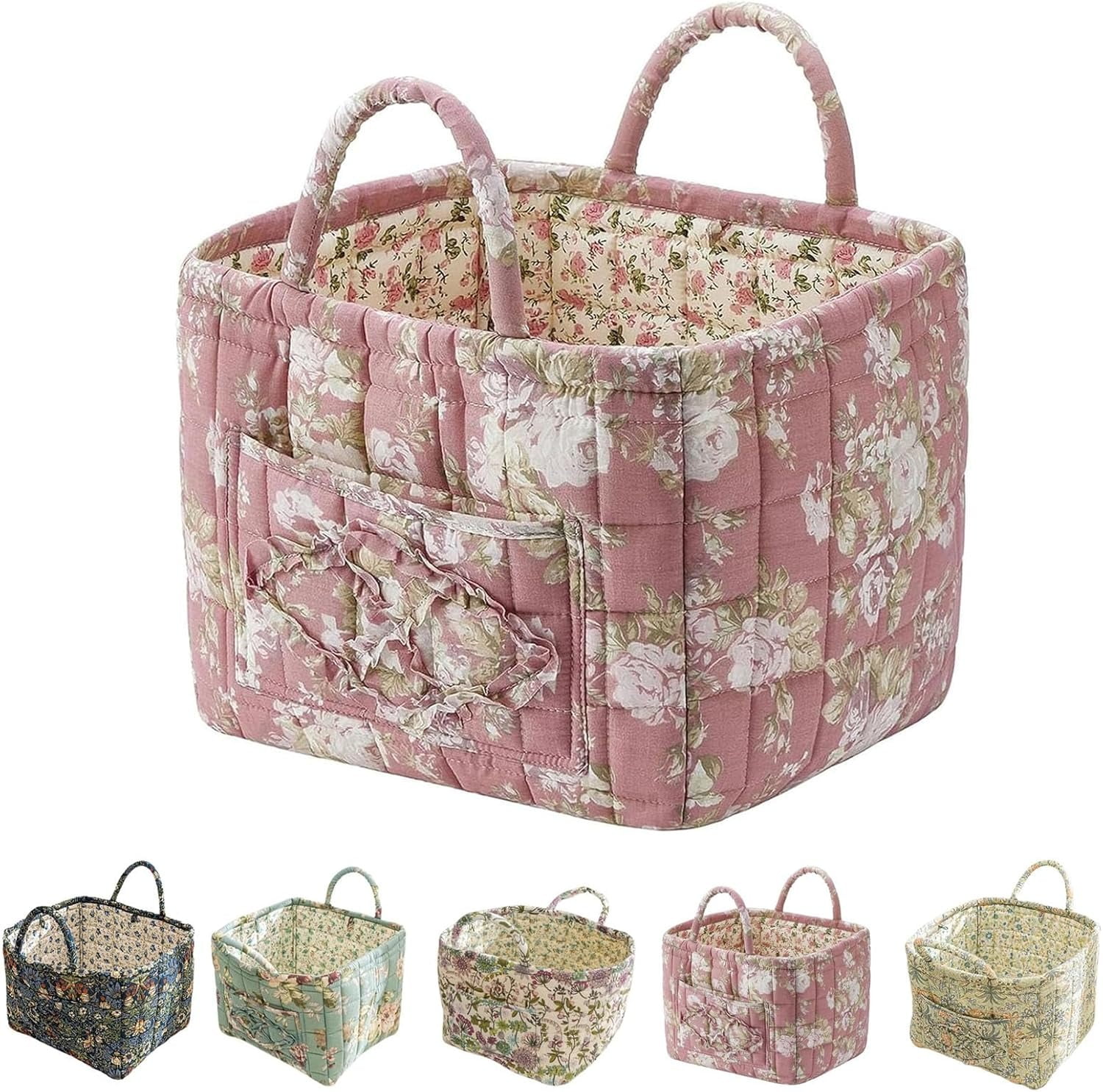 Boho Fabric Storage Basket, Large Capacity Fabric Storage Basket, Boho Floral Laundry Baskets for Storage, Collapsible Laundry Hamper with Easy Carry Handles for Clothes Sundries Toys (C)