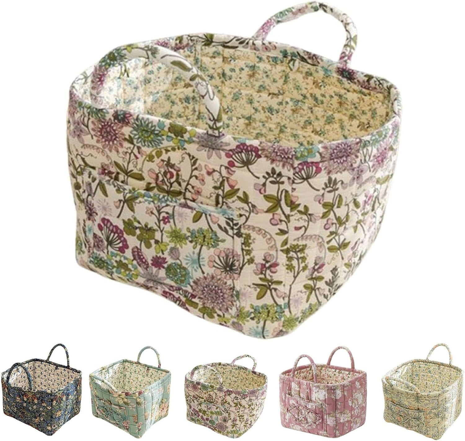 Boho Fabric Storage Basket, Large Capacity Fabric Storage Basket, Boho Floral Laundry Baskets for Storage, Collapsible Laundry Hamper with Easy Carry Handles for Clothes Sundries Toys (D)