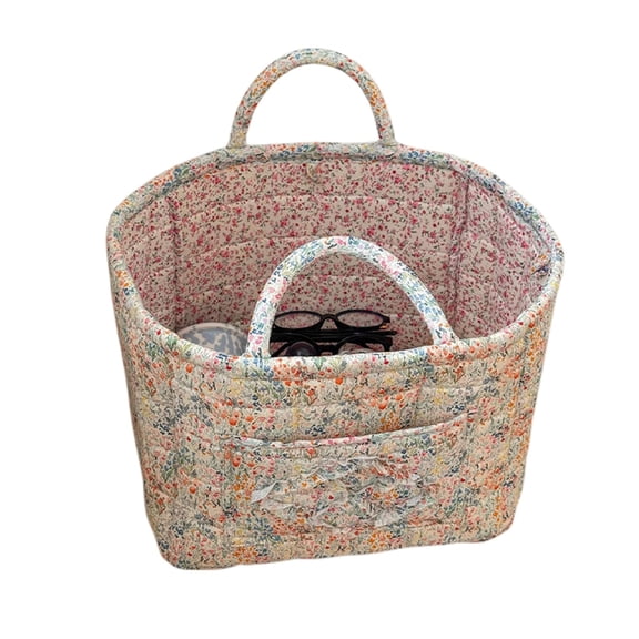 Boho Fabric Storage Basket Quilted Floral Print Baskets Organizer Bin with Handles for Home, Picnic, Shopping