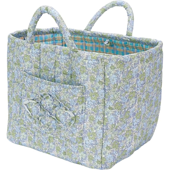 Boho Fabric Storage Basket, Quilted Floral Print Fabric Storage Basket with Reinforced Handles, Collapsible Quilted Laundry Basket Organizer Bin for Bedroom Closet Home Decor Car Storage Picnic,L
