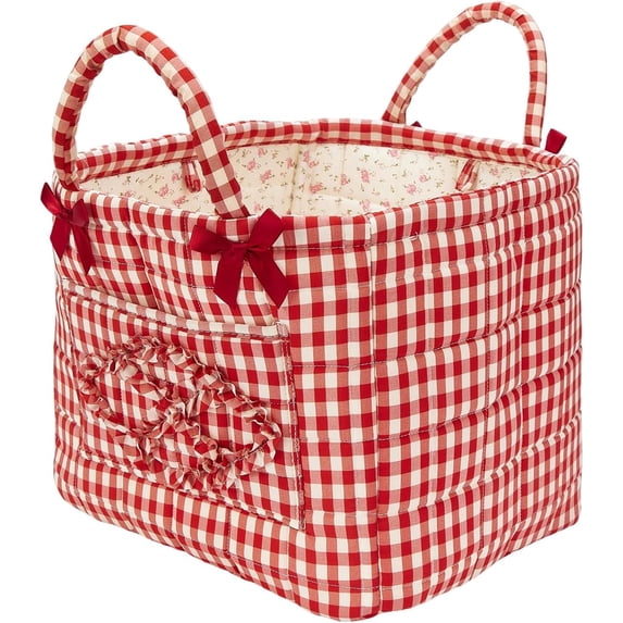 Boho Fabric Storage Basket, Quilted Floral Print Fabric Storage Basket with Reinforced Handles, Collapsible Quilted Laundry Basket Organizer Bin for Bedroom Closet Home Decor Car Storage Picnic,Small