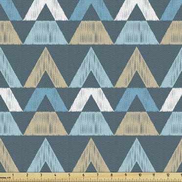 Boho Fabric by the Yard, Horizontal Borders with Sketchy Triangle Shapes Retro Scribble Art Tribal Pattern, Upholstery Fabric for Dining Chairs Home Decor Accents, 1 Yard, Multicolor by Ambesonne