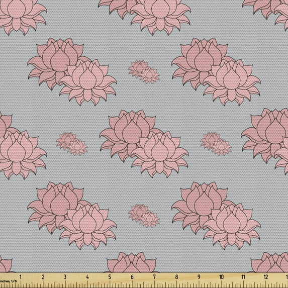 Boho Fabric by the Yard, Lotus Flowers Pattern Water Lilly Style Eastern Blossoms, Upholstery Fabric for Dining Chairs Home Decor Accents, Pale Pink and Dust by Ambesonne