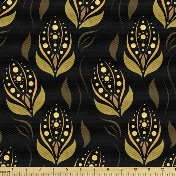 Ambesonne Boho Fabric by the Yard Upholstery, Ornamental Leafy Formations, 3 Yards, Caramel Pale Coffee