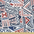 thumbnail image 1 of Boho Fabric by the Yard, Tribal Ornaments Colorful Traditional Motifs Ethnic Details Repetition, Upholstery Fabric for Dining Chairs Home Decor Accents, Dark Blue and Vermilion by Ambesonne, 1 of 5